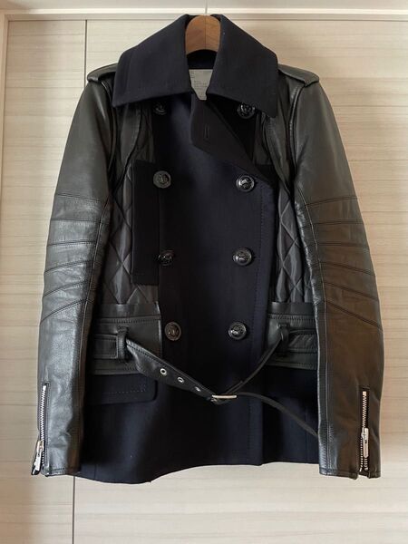 Sacai サカイ レザーコンビ ピーコート デザイン切り替え コート キルティング