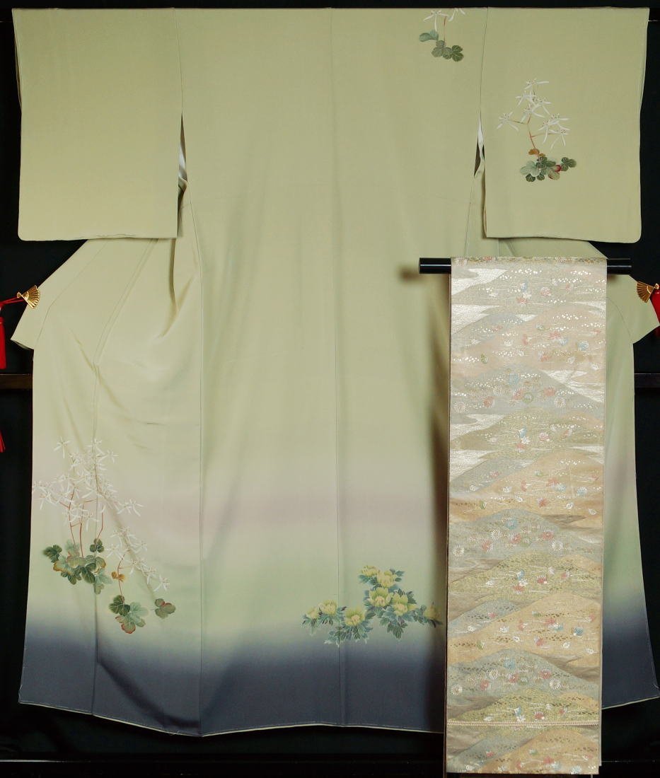 田村哲彦 短冊に花の図 丁子染色 煉瓦色 訪問着 A792-1 M 浴衣/水着