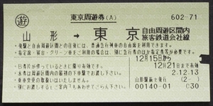 660☆☆東京周遊券・乗車券・山形東京・☆