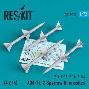 ◆◇RESKIT【RS72-0321】1/72 AIM-7E-2スパローIII ミサイル(F-4,F-15,F-16,F-14用)(4個入り)◇◆