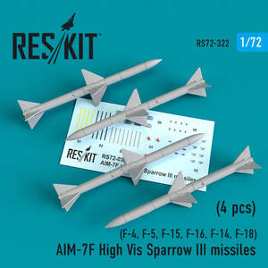 ◆◇RESKIT【RS72-0322】1/72 AIM-7F スパローIII ミサイル ハイビジマーキング(F-4,F-5,F-15,F-16,F-14,F-18用)(4個入り)◇◆　