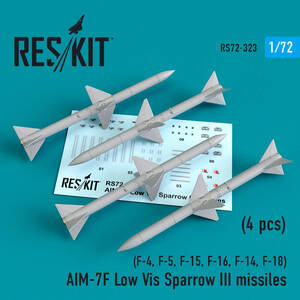 ◆◇RESKIT【RS72-0323】1/72 AIM-7FスパローIII ミサイル・ロービジ(F-4,F-5,F-15,F-16,F-14,F-18用)(4個入り)◇◆　　