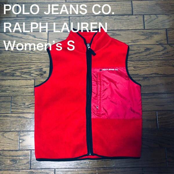 【送料無料】POLO JEANS CO. RALPH LAURENナイロン切り返しジップアップフリースベスト赤　レディースSサイズ　ポロジーンズラルフローレン