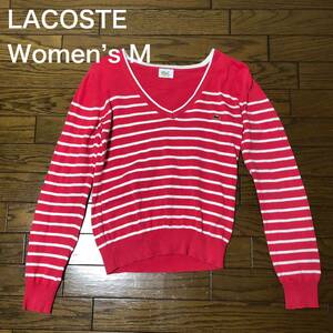 【送料無料】LACOSTEニットセーター　ピンク×白ボーダー　レディースMサイズ　ラコステ