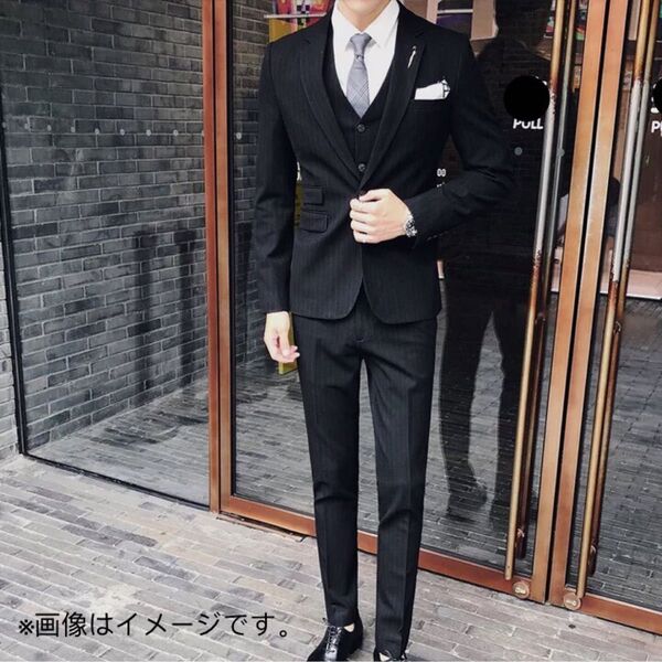 メンズスーツ上下+ベスト+ポケットチーフ 4点セット 結婚式 入学式 入園式