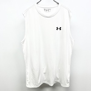 UNDER ARMOUR Under Armor XL men's man tank top no sleeve cut and sewn Logo print ound-necked poly- 100% white × black white 