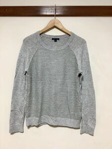 ろ1087 TOMMY HILFIGER トミーヒルフィガー ニットセーター M グレー 薄手 コットン/ナイロン レディース