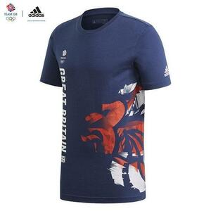 *UK прямой импорт * Adidas * Olympic Team GB графика футболка * темно-синий x белый /M*