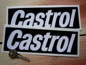 ◆送料無料◆ 海外 Castrol White on Black Oblong カストロール 215mm 2枚セット ステッカー