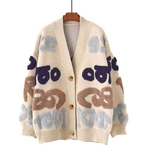 文字ボア デザインカーディガン