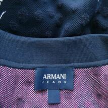 美品 ARMANI JEANS アルマーニジーンズ サイズ38 ニット ライダースジャケット スウェットジャケット 刺繍 総柄 ダブル 紺 ネイビー_画像9