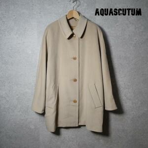 美品 Aquascutum アクアスキュータム サイズ8 ステンカラーコート ロングコート ウール ドロップショルダー ロング丈 シングル ベージュ