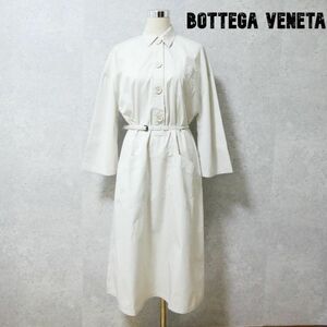 極美品 BOTTEGA VENETA ボッテガヴェネタ サイズ38 ウエストベルト ワイドスリーブ ロング フレアワンピース アイボリー系 グレー系