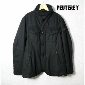 美品 PEUTEREY ピューテリー BENSON WOOL JP ベンソン サイズ46 ダウンジャケット 肩ロゴ ダブルジップ 黒 ブラック