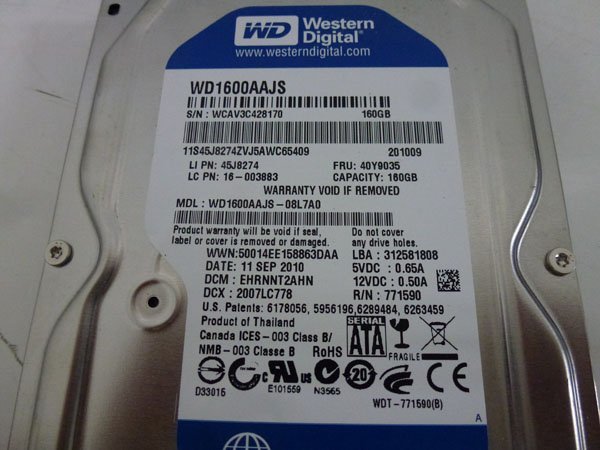 スク・ Western Digital ウエスタンデジタル160GB新品未使用 FubCJ-m41252121137 スク・