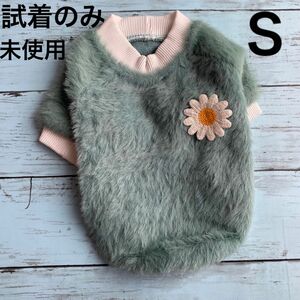 犬服 ドッグウェア Sサイズ モヘア ふわもこ グリーン 緑 秋 冬 春 モヘアニット ペット服