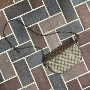 NO/vintage GUCCI〈ヴィンテージグッチ〉ショルダーバッグ ブラウン シェリーライン 半月型 GGモノグラム