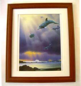 シム･シメール｢イルカの飛翔｣オフセット複製･木製額付即決, 美術品, 絵画, その他