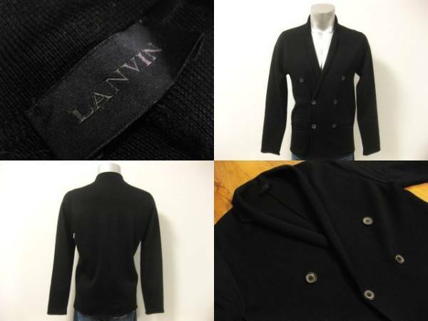 名作 本物 高級 美品 国内正規品 LANVIN ランバン ニットダブルテーラードジャケット ブラック XS