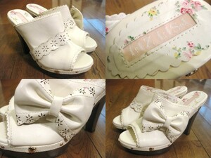  genuine article masterpiece beautiful goods LIZ LISA Liz Lisa ribbon Heart floral print sabot sandals high heel shoes shoes white M