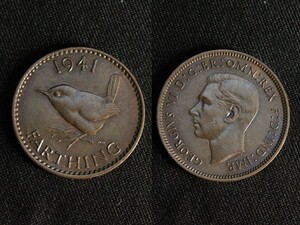 【イギリス】 ファージング 1941 小鳥 ミソサザイ ブロンズ銅貨