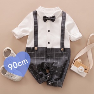 новый товар 90. длинный рукав детский комбинезон серый проверка мужчина baby бабочка галстук 