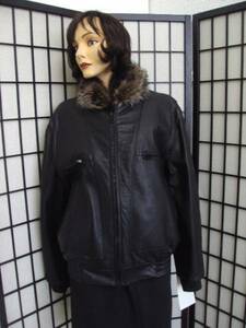  raccoon & black leather fur reversible * jacket 6-8