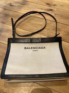 BALENCIAGA バレンシアガ キャンバス レザー アイボリー ブラック ショルダー バッグ