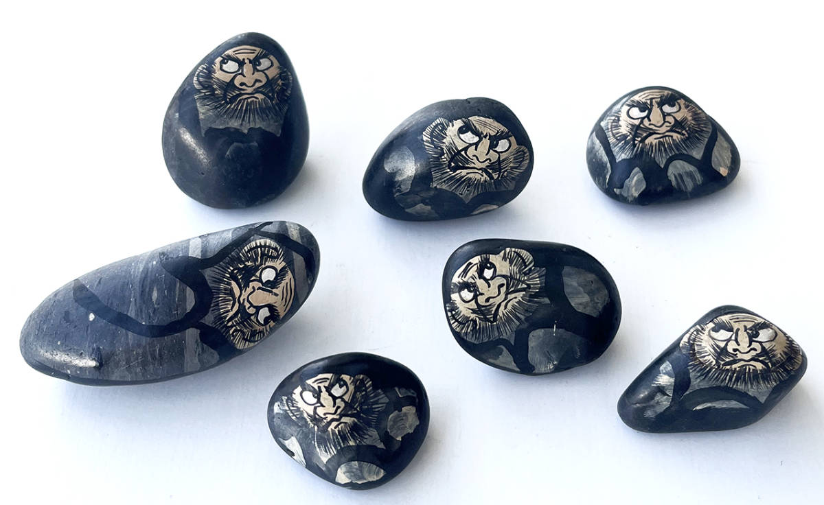 ★ Ensemble de 7 peintures sur pierre Daruma peintes à la main, objet d'ornement de style japonais unique en son genre, noir Daruma, 3h, accessoires d'intérieur, ornement, Style japonais