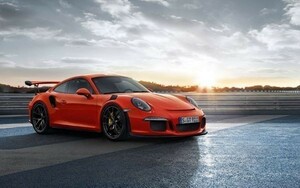 ポルシェ 911 GT3 RS ターボ 991型 2014年 レッド 絵画風 新素材壁紙ポスター 特大ワイド版 921×576mm（はがせるシール式）007W1