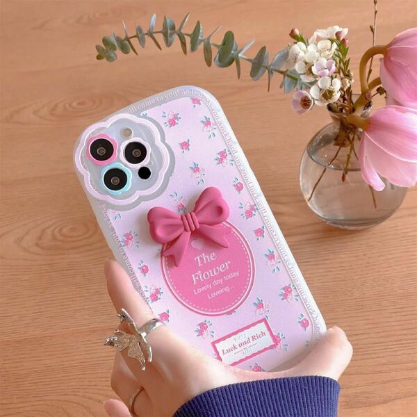 iPhone13ケース リボン ピンク スマホカバー iPhoneケース スマホケース かわいい 韓国 おしゃれ バラ ハート