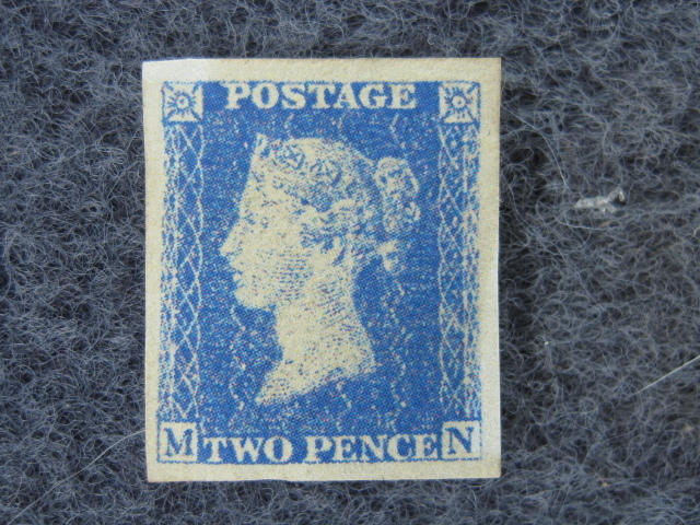 【公式ショップ】 英国 切手 世界初の切手 消印付き 2ペンス 青 のり