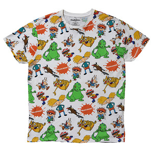 【Lサイズ】 ニコロデオン ヘイアーノルド 総柄 キャラクター Tシャツ メンズL ホワイト NICKELODEON HEY ARNOLD! 古着 BA3589