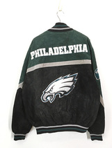 古着 Philadelphia Eagles イーグルス 本革 スエード レザー パデット ジャケット L 古着_画像3