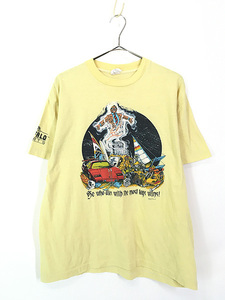 古着 80s USA製 Buffalo 「He who dies with the most toys wins!」 おもちゃ アート メッセージ Tシャツ XL