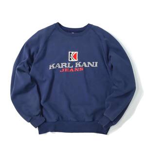 [XL] 90s Karl Kani プリント スウェット USA製 ネイビー カールカナイ 刺繍ロゴ トレーナー ストリート ビンテージ vintage