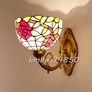 芸術品◆美品ウォールライト ステンドランプ ステンドグラス バラ花柄 ランプ アンティーク レトロな雰囲気 ティファニー 壁掛け照明