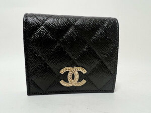 CHANEL シャネル マトラッセ グレインドカーフスキン ２つ折り 財布 コンパクト スモールウォレット キャビアスキン ブラック AP3055