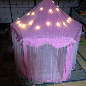 キッズテント 床シート、クッション、電飾おまけ付きプリンセステントハウス キッズテント キャッスル お城 子供テント 女の子