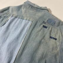 美品 希少 RRL リペア ダメージ 加工 インディゴ シャンブレー ワーク シャツ XL エイジング ビンテージ 加工 ダブルアールエルdouble RL_画像9