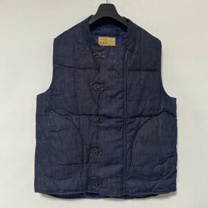 美品 buzz rickson denim down vest 40 フック デッキ ダウン ベスト バズリクソンズ BR13906 東洋 中綿 インディゴ