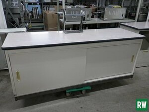 サッカー台 1800×600×700mm スーパー 店舗 業務用 作荷台 作業台 カウンター ロール器具付き 引き戸 レトロ [4-228915]