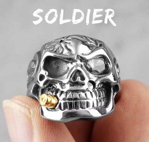 SOLDIER★サイズ選択可（8-12） ドクロ指輪 リング 指輪 アクセサリー 髑髏 頭蓋骨 ステンレス ガイコツ 骸骨 ドクロ スカル C2703