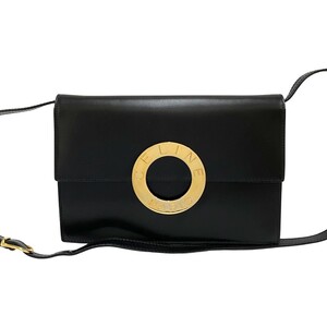 極 美品 CELINE セリーヌ ヴィンテージ サークル ロゴ レザー 2way クラッチバッグ ショルダーバッグ クロスボディバッグ ブラック 30198