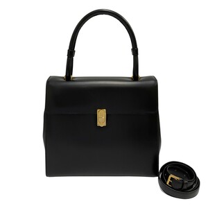 極 美品 保存袋付き LOEWE ロエベ アナグラム ロゴ 金具 カーフレザー 本革 2way ハンドバッグ ショルダーバッグ ブラック 72620