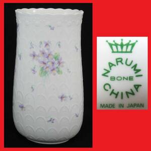  нестандартная пересылка.710 иен отправка OK NARUMI Narumi Bone China ваза ваза для цветов интерьер украшение ваза цветок узор ваза для цветов нехватка трещина нет ( красный рамка-оправа. круг приятный 