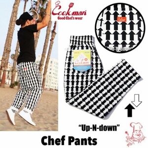 送料0 【COOKMAN】クックマン Chef Pants シェフパンツ Up-N-down 231-31802 -M 男女兼用 アップダウン 矢印柄 モノトーン イージーパンツ