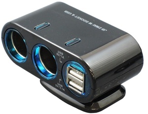 2 ream socket +USB 2WAY W socket JB-011 12V/24V common use socket ring . shines in blue!