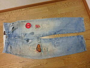 s302k　classic levi's　リーバイス　W32　203　カスタムデニム　ダメージ　ジーンズ　リペア加工　古着　中古