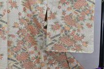 【桜庭呉服店】 紬 つむぎ 牡丹 花 秋草文 身丈160.5cm 裄丈65cm ★着物 pb-1441_画像5